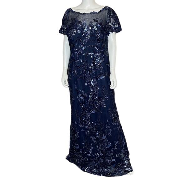 La Femme 29961 Mother of the Bride Navy Floral Sequin Gown Women’s Sz 16 - Picture 2 of 9